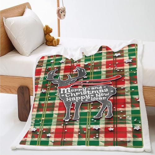 KARPIX Couverture de Noël, plaid, 150 x 200 cm, motif de sapin de Noël, Père Noël, élan rouge, à carreaux, pour l'hiver, rouge et vert, 10, 150 x 200 cm