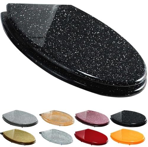 Toilet Seat, Heavy Duty Glitter Toilet Seat Soft Close with Quick Release, Top/Bottom Fixing Easy Installation(Black)