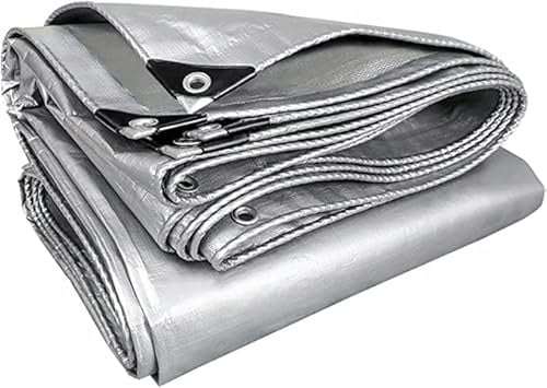 Tarpaulin Sheet Cover All-Purpose Waterproof Strong & Durable Tarp for Home, Garden, Roof Outdoor Protector Silver (320GSM), 6 x 10m
