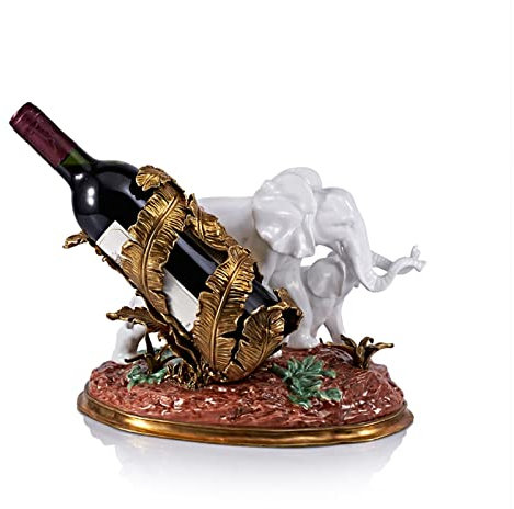 JHHNCVBC Luxury Elephant Statue Wine Bottle Holder, High-end Creative Brass Single Wine Bottle Stand Rack, Tabletop Decor Ornament