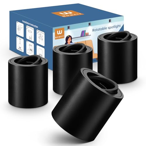 wowatt 4 Stück Aufbauspot Schwarz - Aufbaustrahler mit GU10 Fassung, Geeignet für GU10 & LED Module, Aufbauleuchte 30° Schwenkbar, aufputz deckenspots Spots aus Aluminium, Rund(Ohne GU10-Lampe)