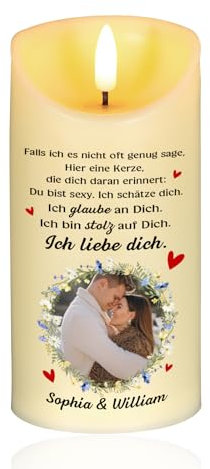 Personalisierte Led Kerzen mit Foto Name Led Kerzen Flackernde Flamme Geschenke für Valentine Geburtstage Weihnachten