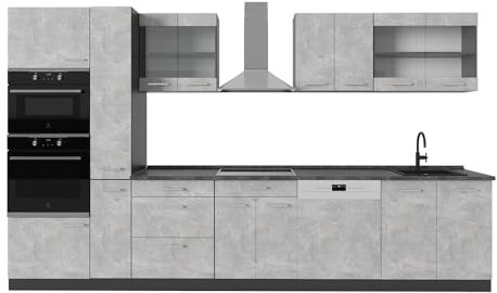 Vicco Küchenzeile R-Line, Küchenblock, Beton/Anthrazit, 350 cm, AP Anthrazit