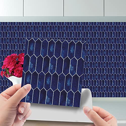Tile Stickers Navy Blue PVC Floor Tiles Self Adhesive Waterproof Oil-Proof Bathroom Decor,DIY Peel and Stick Wall Tiles, Splashback Stickers for Kitchen 24 PC(10x10cm)