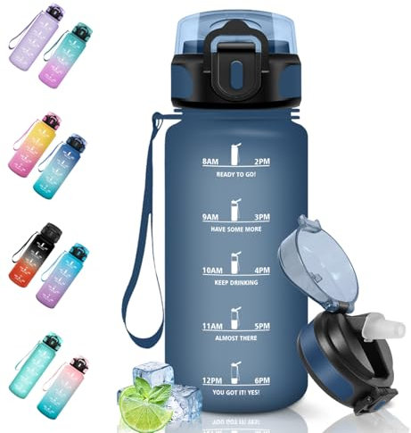 Motswedi Borraccia 500ml, a Prova di Perdite, Borraccia con Cannuccia, Reutilizables, Borraccia Palestra, Senza BPA, Borraccia Motivazionale per Scuola, Palestra, Ufficio, Running, Ciclismo, Blu scuro