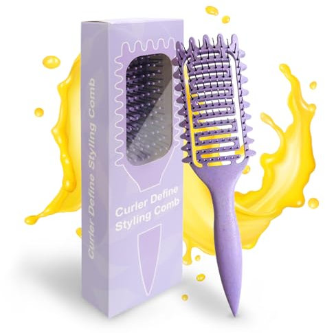 Qufiiry Lockenbürste, Curly Hair Brush, Ergonomischer Griff, Haarbürste für alle Haartypen, Locken und glattes Haar (Lila)