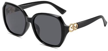 XFSRG Große Sonnenbrille Damen Elegante Polarisiert UV400 Sonnenschutz Schutz Klassisch Vintage Brille Mode (Schwarz)