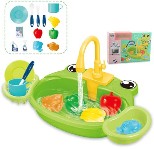 RCGOFOLLOW Lavabo eléctrico de Juguete, Seguro y Duradero para un Tiempo de Juego Infinito, Fregadero eléctrico ABS y Juguetes Agua, Juguetes para niños, Verde