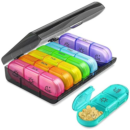 VYNZOR wöchentlicher Pillendose 7 Tage 3 Fächer, tragbare Tablettenbox mit großen separaten Fächern für Medikamente, Vitamine, Fischöl, Nahrungsergänzungsmittel usw
