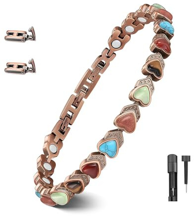 LuminaVerde Kupferarmband Damen, Magnetarmband, Verstellbares Kupferarmband & Ring Mit Magneten & Natürlichen Steinen, Schmuck Geschenk