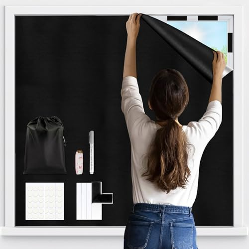 Vexyra Fenster Verdunkelung 300x145cm, 100% Lichtundurchlässig Dachfenster Verdunkelung Innen Ohne Bohren, Sonnenschutz Fenster Hitzeschutz Verdunklungsstoff Zuschneidbar für Schlafzimmer & Reise