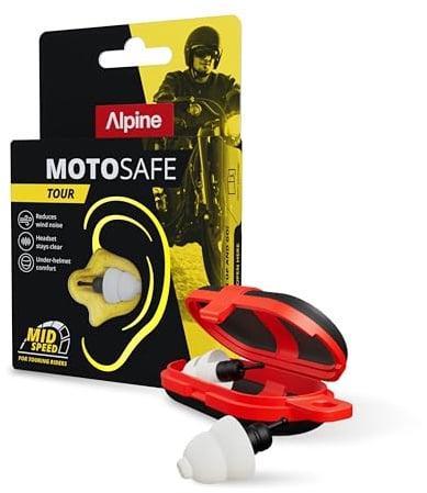Alpine MotoSafe Tour Motorrad Ohrstöpsel, 17dB, 1 Paar, Bequem unterm Helm | Verkehr bleibt hörbar, reduziert Windgeräusche beim Motorradfahren. Hypoallergenes Material, wiederverwendbar. 17dB SNR.