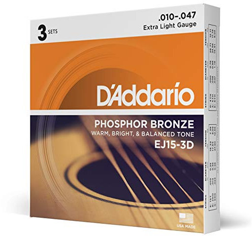 D'Addario EJ15-3D Phosphorbronze-Saiten für Akustikgitarren, Extra Light, 3 Sets