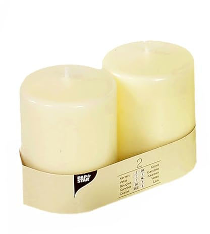 2 Stumpenkerzen Ø 80 mm · 100 mm elfenbein Ivory mit Flachkopf (6 x 2 = 12 Stück)