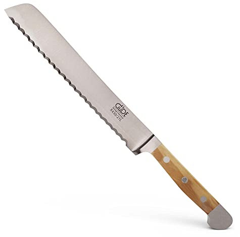 GÜDE Solingen - Brotmesser Linkshänder geschmiedet, 21 cm, Olivenholz, ALPHA OLIVE, Doppelkropf, Handmade Germany