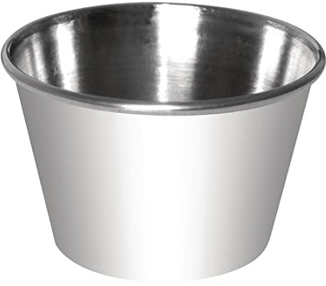 Olympia Stainless Steel 115ml 4oz Sauce Cups Dishwasher Safe, Pack of 12 | Stackable design saves valuable kitchen storage space while adding a contemporary, stylish look to table settings.