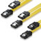 deleyCON 3x 50cm Cable SATA III en un Conjunto Cable de Datos S-ATA 3 HDD SSD Cable de Conexión Pinza de Metal 6 GBit/s - 2 Conectores Rectos Tipo L - Amarillo