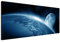 Sinus Art 150x50cm Wandbild – Farbe Blau Petrol Panoramabild Wandbild auf echter Leinwand in sehr hoher Qualität - Weltall Erde Mond Sonnenaufgang