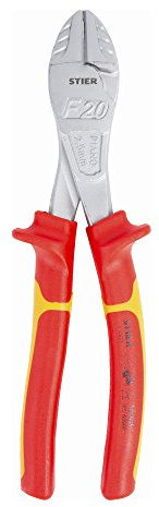 STIER Kraft-Seitenschneider 200 mm | VDE-geprüft, Drahtschneider, Bolzenschneider, 2-Komponenten-Sicherheitshüllen, Multifunktional, Induktiv gehärtet