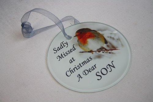 David Fischhoff Robin Christmas Tree Hanging Glass Memorial Ornament - Choice of Relative (Dear Son), 5055361742477