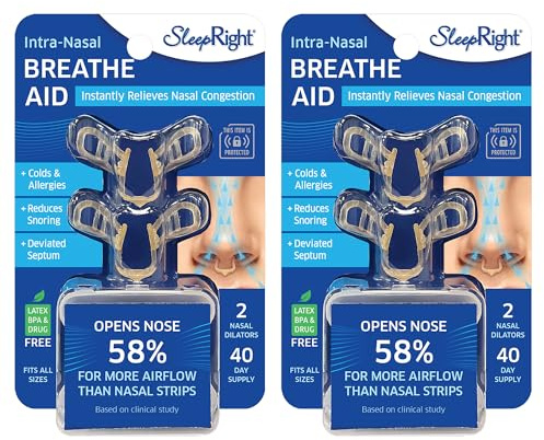 SleepRight Intra-Nasal Breathe Aids Breathing Aids for Sleep Nasal Dilator Snore Reducer - 2 Pack (4 Count)