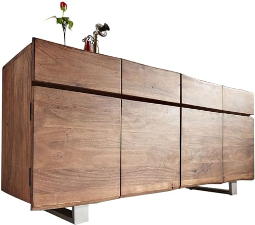 Kommode Live-Edge Akazie Braun 172 cm 4 Schübe 4 Türen Baumkante Sideboard