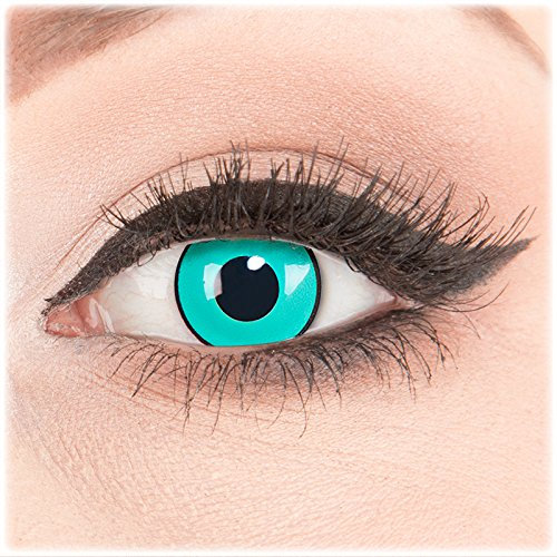 Farbige Kontaktlinsen zu Fasching Karneval Halloween - Topqualität von 'Glamlens' ohne Stärke 1 Paar Crazy Fun grüne 'Gara' mit Kombilösung (60ml) + Behälter