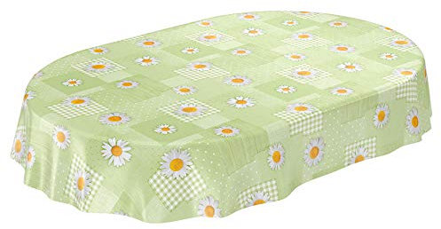 ANRO Wachstuchtischdecke Wachstuch Wachstischdecke Tischdecke Kamille Patchwork Grün Oval 220x140cm