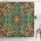 ABAKUHAUS Mandala Duschvorhang, orientalisch, Stoffliches Gewebe Badezimmerdekorationsset mit Haken, 175 x 200 cm, Teal Indigo Rubin