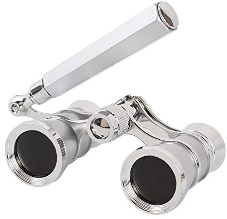 Aomekie Theatre Opera Glasses with Handle 3X25 Compact Folding Binoculars for Theater Horse Racing Classical (Sliver)