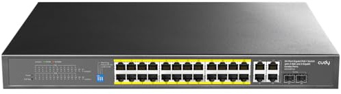 Cudy GS1028PS2 24+4 porte Gigabit Ethernet PoE+ Switch non gestito, 390W, 24 porte PoE+ 100/1000 Mbps, 2 Gigabit SFP Combo, modalità CCTV/VLAN, 19 Rackmount, 802.3af/at
