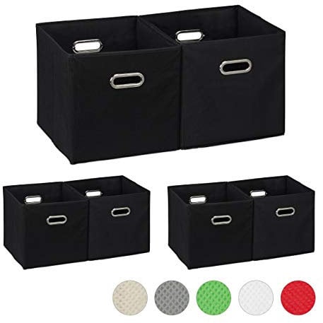 6 x Aufbewahrungsbox, Regalkorb ohne Deckel, Faltkiste mit Griff, Regalbox faltbar, Stoffbox quadratisch, 30 cm, schwarz
