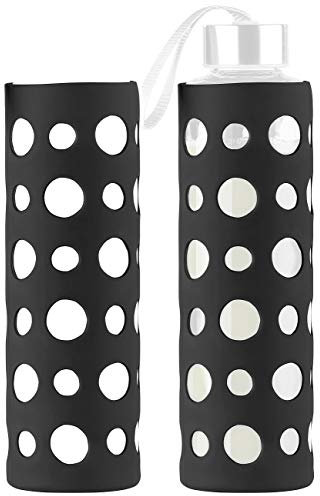 PEARL Glasflaschen: 2er-Set Schwarze Silikonhüllen für Trinkflaschen aus Borosilikat-Glas (Flasche für Getränk, Flaschen mit Schraubverschluss, Silikonhülle)