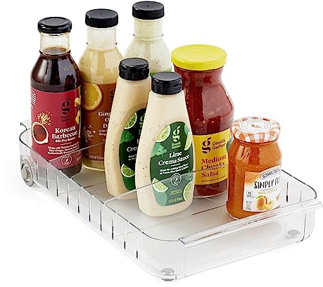 YouCopia RollOut Fridge Caddy BPA-Free Clear Rolling Refrigerator Organizer Bin with Adjustable Dividers and Handles, 9 Wide
