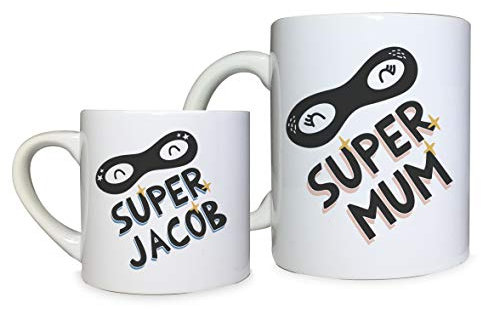 Personalised Adult and Child Family Mug Set - Hot Chocolate, Baby Chino Mug Set, Perfect for Christmas Eve Gift, Mother’s Day or Father’s Day (Super Hero Family Mug Set)