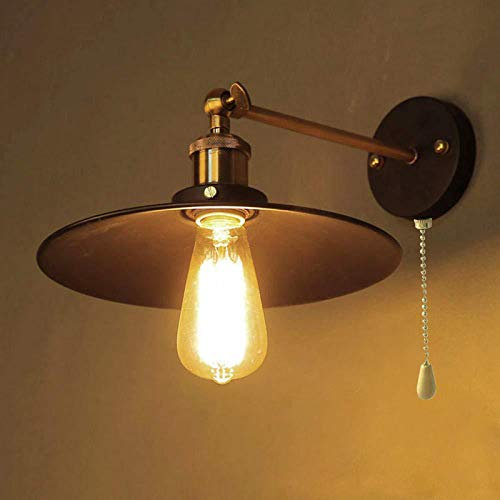 QJUZO Applique Murale Cuisine Rustique Avec Interrupteur À Tirette, E27 Edison Lampe Murale Industrielle En Métal Loft Lampe Pour Café Bar Couloir Salle À Manger Salon Chambre (Noir)