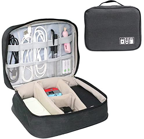 yine Electronics Accessories Bag, Waterproof Travel Cable Organizer, Double Layer Cable Storage Bag Case, Waterproof Gadget Travel Bag for USB Chargers Charging Cable Power Bank Cellphone