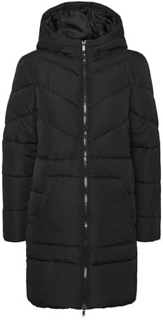 Noisy May Damen Lange Puffer Jacke | Warmer Stepp Wintermantel mit Kapuze | Wattierter Blouson NMDALCON, Farben:Schwarz, Größe:38