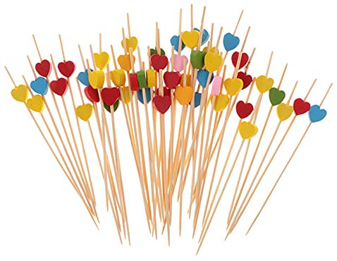 200 Stück Cocktail Picks Holz, BetterJonny Herzförmige Cocktailspieße Handgefertigte Obst Sticks Holz Fingerfood Partypicker Bambus Zahnstocher mit Deko für Fingerfood Grillgut Obst, Multicolor