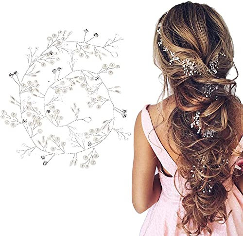 TONAUP 50cm Accessoire Mariage Femme Fête Anniversaire, Bijoux Perles Cheveux Décoration Strass Mariée Chapellerie