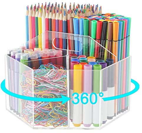 Quanerba Drehbar Acryl Stifthalter,Schreibtischorganizer/Stiftehalter/Stifteköcher/Tisch-Organizer/Multifunktions -Organisator/Multifunktionaler für Organizer,360 Grad Drehbarbüro Organizer