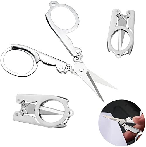 Bastelscheren Set, Mini Faltschere - Faltbare Reiseschere Stickschere Fadenschere Haushaltsschere Set, 3 Stück Klappschere Kleine Faltbare Schere Edelstahl Papierschere Büroschere für DIY & Camping