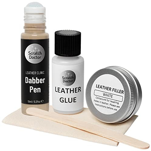 Scratch Doctor Compact Leather Repair Kit Patch, Fill, Glue & Recolour Scratches, Tears, Holes in Leather Furniture, Sofas, Car Seats (Beige)