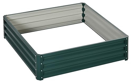 Outsunny Carré Potager de Jardin 120 x 120 x 30 cm Acier galvanisée Vert foncé