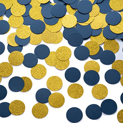 Goldfarbene und blaue Konfetti-Tischdekoration für Geburtstag, Abschluss, Ruhestand, Motto-Party, 3 cm Durchmesser, 200 Stück