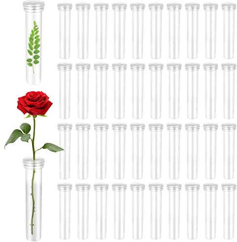 SacJkt Reagenzgläser für Blumen, 100 Stück Blumen Wasserröhrchen, Transparent Blumenröhrchen mit Kappen, Reagenzgläser Kunststoff für Orchideenröhrchen (7,2x1,8 cm)