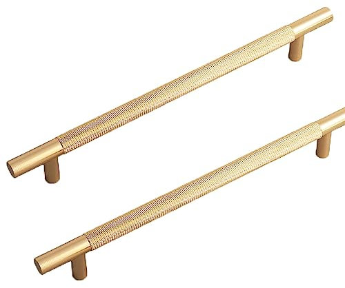 FVIZAL Gold Cabinet Handles, 2 Pcs, 214 Mm, Modern Vintage Handles for Kitchen Cupboards & Chest of Drawers - Gold Colour