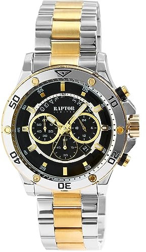 Raptor Majid Herren-Uhr Chronograph Edelstahl Datum Analog Quarz RA20351 (silberfarbig goldfarbig schwarz)