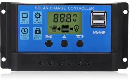 Regulador de Carga Solar, Regulador de Voltaje 12v, 30 A, 12 V/24 V, Controlador de Carga Solar, Panel Solar Inteligente Controlador Con Pantalla Lcd Lcd, Puerto Usb Para Baterías de Plomo Ácido