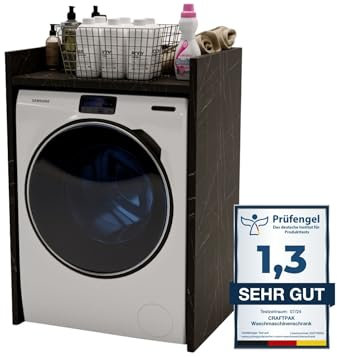 CraftPAK Waschmaschinenschrank geeignet für Waschmaschine & Wäschetrockner, Waschmaschinenschrank Überbauschrank, Badezimmermöbel Größe 66x97x62 cm Farbe Marmur